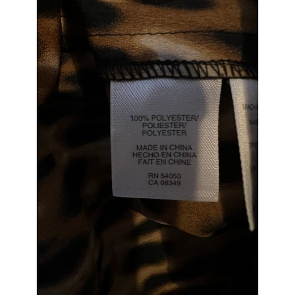 Anne Klein Blouse Womens Medium Leopard Print Roll Tab Sleeves Career Relaxed - Picture 10 of 13